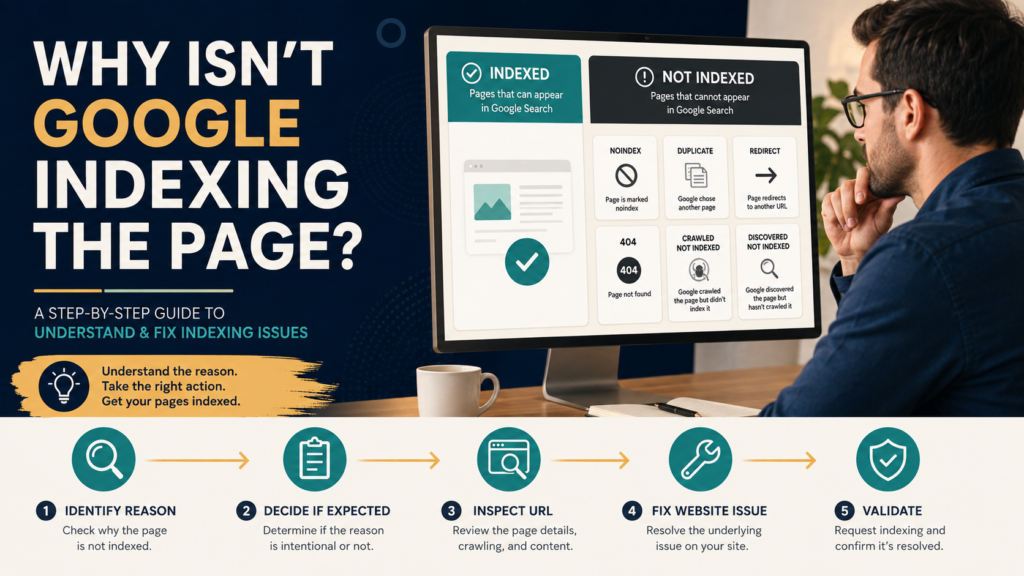 SEO analyst using the Search Console Page Indexing report to investigate indexed and non-indexed pages.